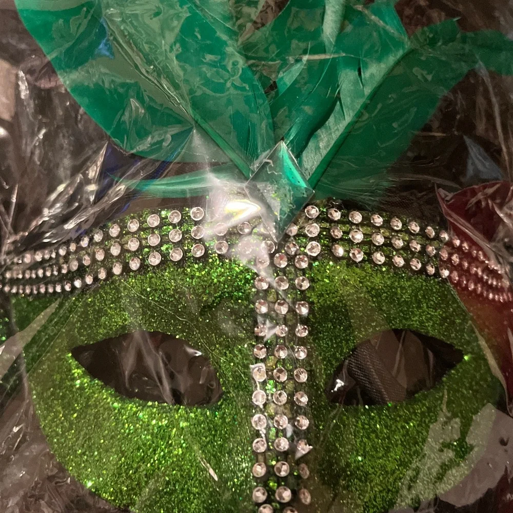 Green Feathered Masquerade Mask